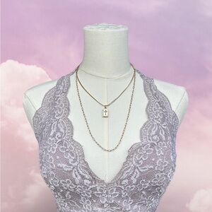 Lavender Lace Bralette with Gold Necklace
